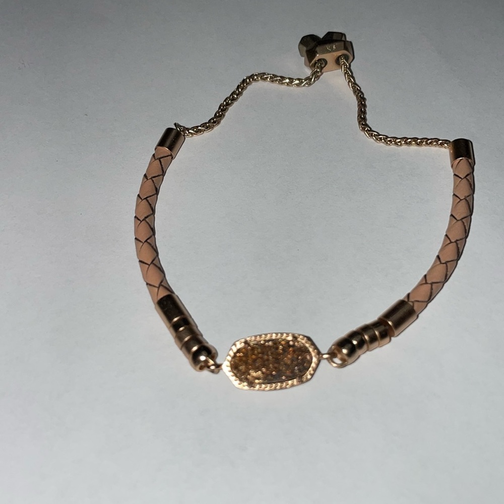 Kendra Scott Cruz Adjustable Leather Bracelet Rose Gold Pink Drusy